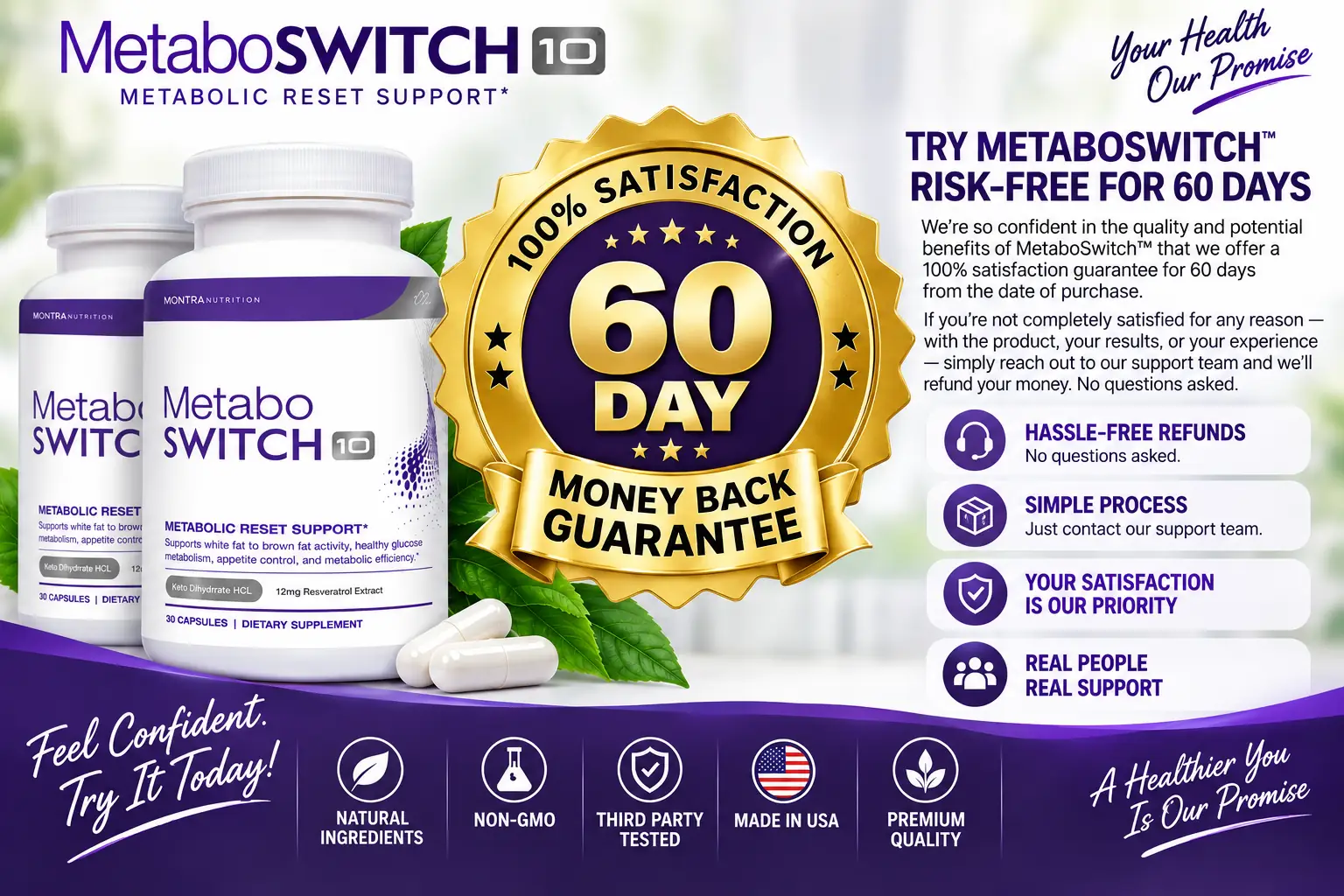 MetaboSwitch 60-day money-back guarantee badge
